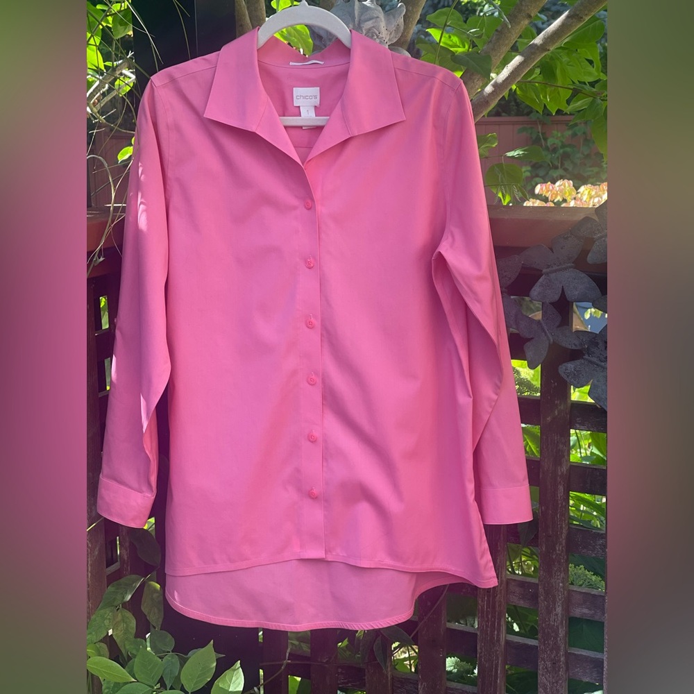 Office Siren Pink Button Up Blouse Tab Sleeve Career Shirt M